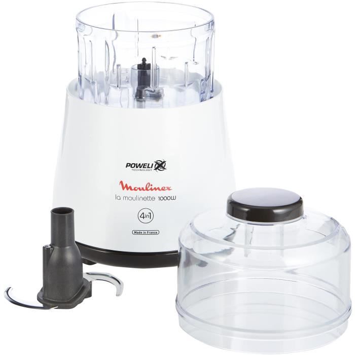 MOULINEX La Moulinette Hachoir électrique, 1000 W, Lames Powelix, Bol 330 g, 500 ml, Mixeur, Fabriqué en France DPA141