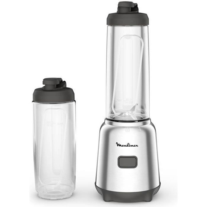 MOULINEX Blender mixeur, 300 W, 2 bouteilles Tritan a emporter, 4 lames amovibles, Compact, Smoothies, Application dédiée LM15FD10