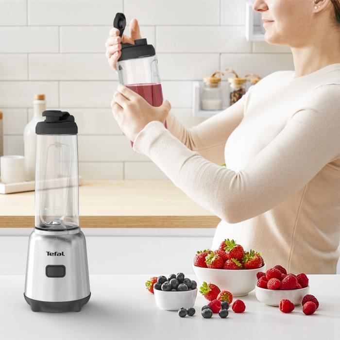 MOULINEX Blender mixeur, 300 W, 2 bouteilles Tritan a emporter, 4 lames amovibles, Compact, Smoothies, Application dédiée LM15FD10