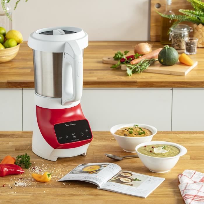 MOULINEX Soup&Plus Blender Chauffant, Capacité utile 2 L, 5 vitesses, Ecran tactile, Livre recettes, Fabriqué en France LM924500