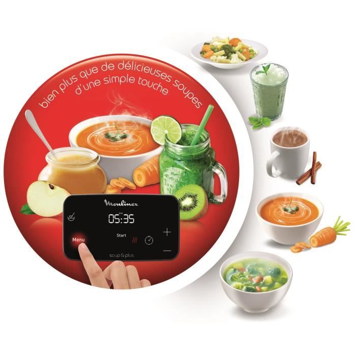 MOULINEX Soup&Plus Blender Chauffant, Capacité utile 2 L, 5 vitesses, Ecran tactile, Livre recettes, Fabriqué en France LM924500