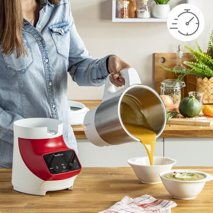 MOULINEX Soup&Plus Blender Chauffant, Capacité utile 2 L, 5 vitesses, Ecran tactile, Livre recettes, Fabriqué en France LM924500