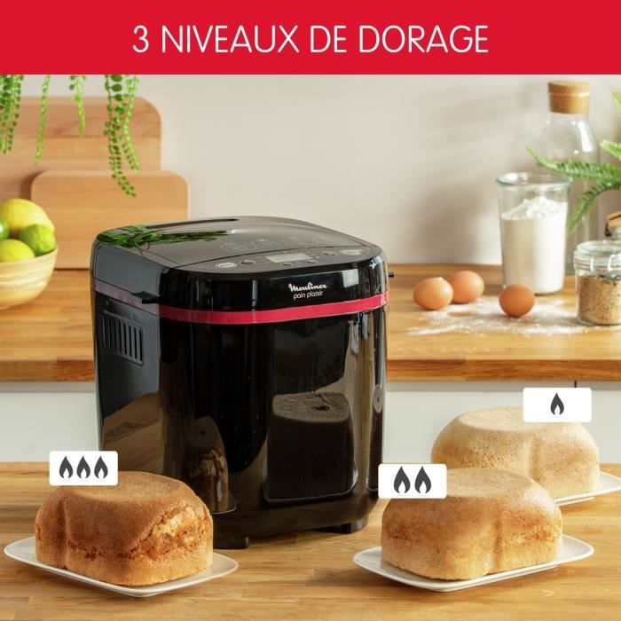 MOULINEX Machine a pain, 1 kg, 17 programmes, 3 niveaux de dorage, Programmable, Maintien au chaud Pain & Plaisir OW220830