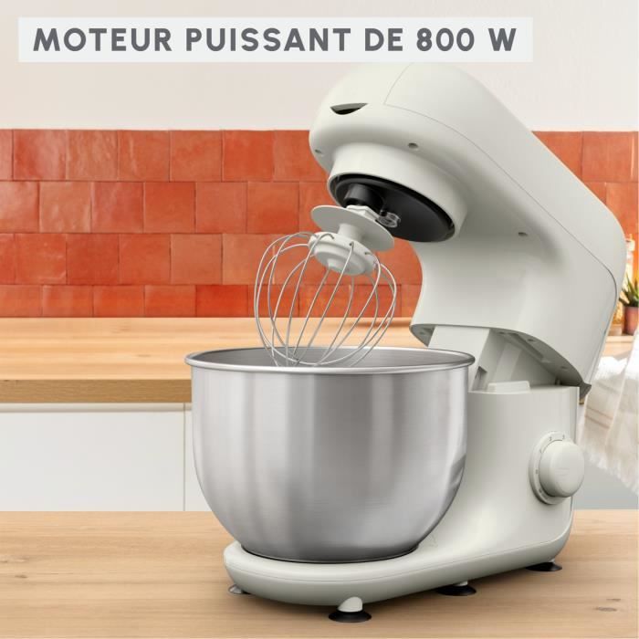 MOULINEX Bake Essential Robot pâtissier, Bol 4.8 L, Kit de pâtisserie, 800 W, Blanc QA160110