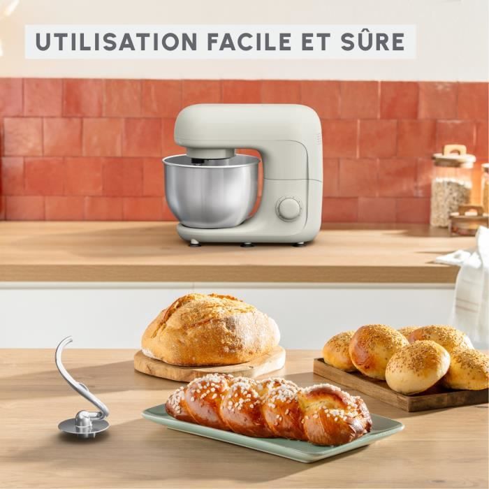 MOULINEX Bake Essential Robot pâtissier, Bol 4.8 L, Kit de pâtisserie, 800 W, Blanc QA160110