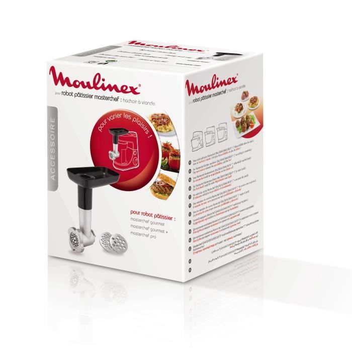 MOULINEX Hachoir a viande, 2 grilles acier inoxydable, Compatible avec robots Masterchef XF631BB1