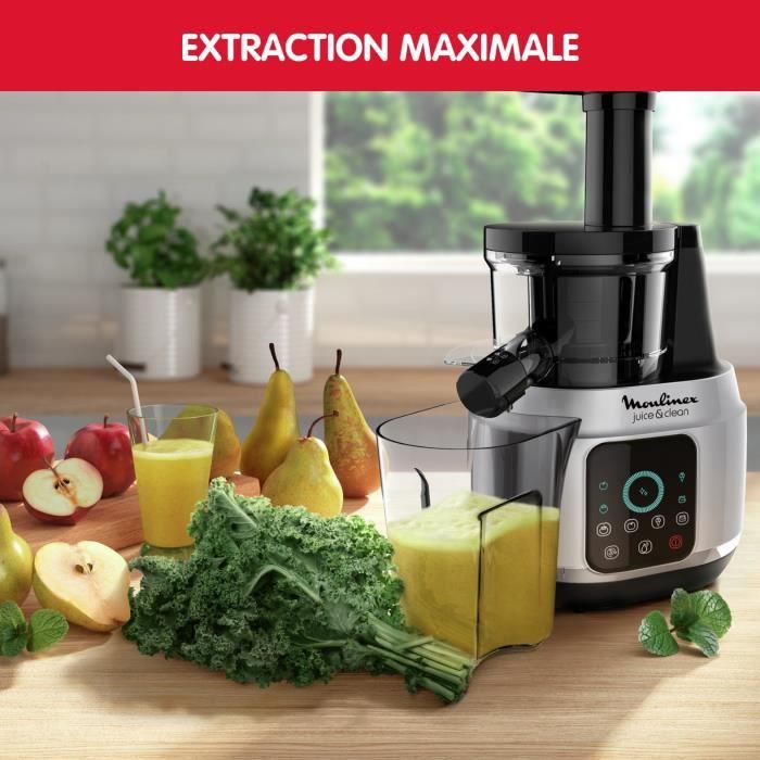 MOULINEX Juice & Clean Extracteur de jus, Technologie Easy Clean, Pressage a froid, Pulpe réglable, Ecran tactile ZU420E10