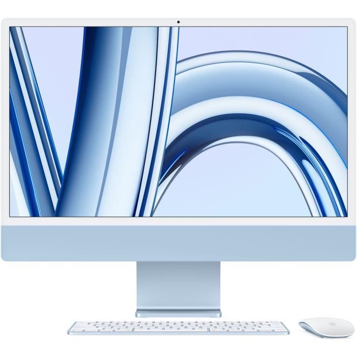 iMac Apple iMac 24 ecran retina 4,5K 256Go SSD 8Go RAM Puce M3 CPU 8 coeurs GPU 10 coeurs Bleu Nouveau