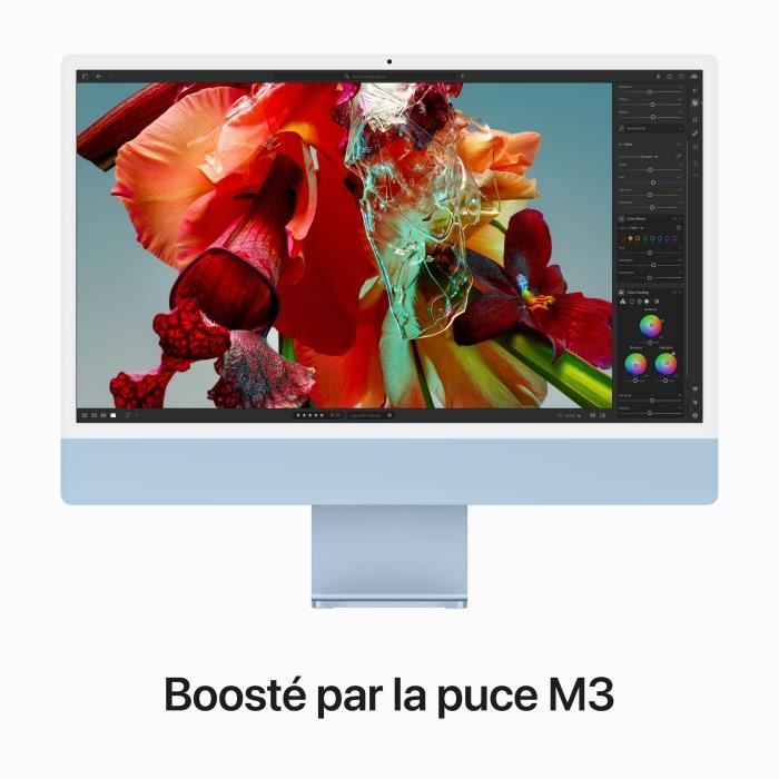 iMac Apple iMac 24 ecran retina 4,5K 256Go SSD 8Go RAM Puce M3 CPU 8 coeurs GPU 10 coeurs Bleu Nouveau