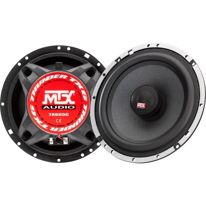 MTX TX665C Haut-parleurs voiture Coaxiaux 16,5cm 2 voies 90W RMS 4 Châssis alu Tweeters néodyme dôme soie Membrane pulpe célulose