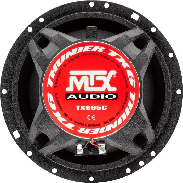 MTX TX665C Haut-parleurs voiture Coaxiaux 16,5cm 2 voies 90W RMS 4 Châssis alu Tweeters néodyme dôme soie Membrane pulpe célulose