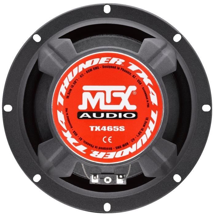 MTX TX465S Haut-parleurs voiture Kit 2 voies 16,5cm 80W RMS 4 Tweeteers néodyme 25mm Membranes pulpe célulose