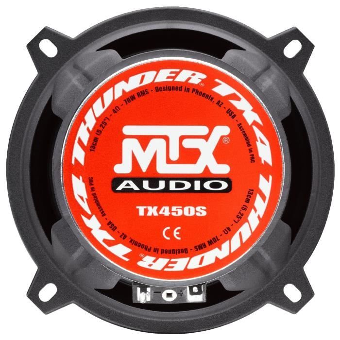 MTX TX450S Haut-parleurs voiture Kit 2 voies 13cm 70W RMS 4 Tweeters néodyme 25mm Membranes pulpe célulose