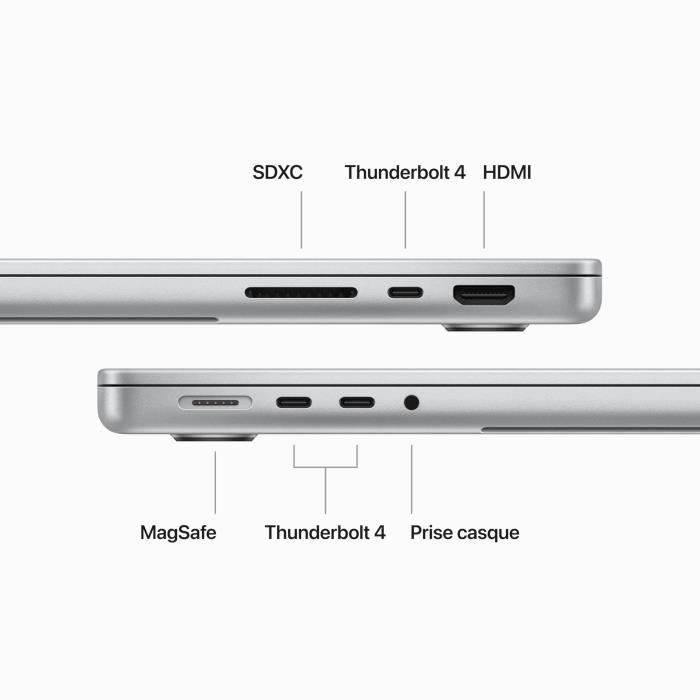 MacBook Apple MacBook Pro 14 1To SSD 16Go RAM Puce M3 CPU 8 coeurs GPU 10 coeurs Argent Nouveau