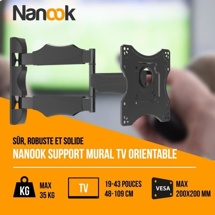 NANOOK Support Mural orientable et inclinable pour téléviseurs 19-43 Pouces - Support Mural pour téléviseurs LCD, LED, QLED et OLED