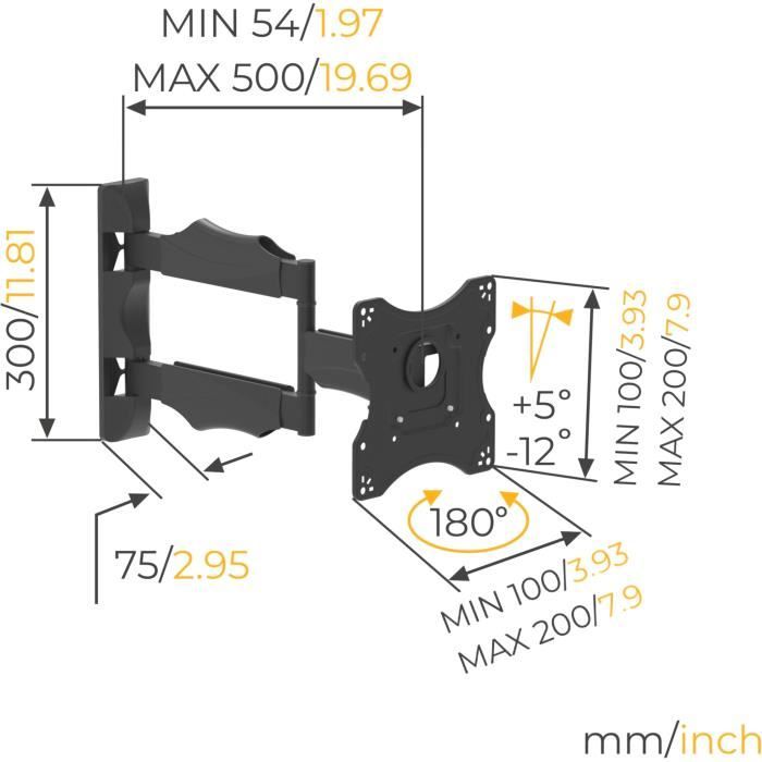 NANOOK Support Mural orientable et inclinable pour téléviseurs 19-43 Pouces - Support Mural pour téléviseurs LCD, LED, QLED et OLED