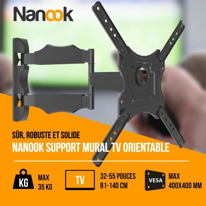 NANOOK Support Mural orientable pour téléviseurs 32-55 Pouces - Inclinable - Support Mural pour téléviseurs LCD, LED, QLED et OLED