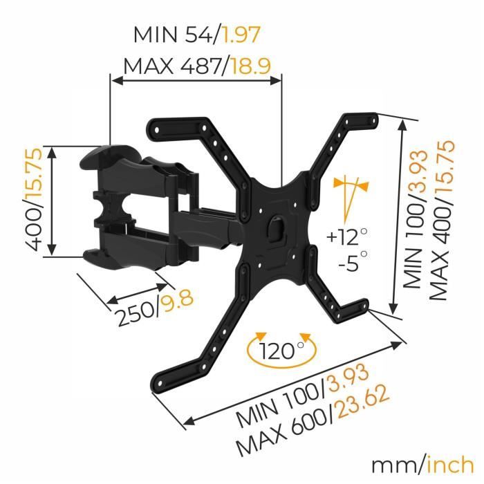 NANOOK Support Mural orientable pour téléviseurs 40-65 Pouces - Inclinable - Support Mural pour téléviseurs LCD, LED, QLED et OLED