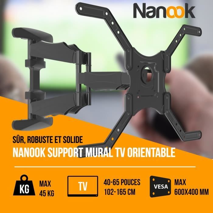 NANOOK Support Mural orientable pour téléviseurs 40-65 Pouces - Inclinable - Support Mural pour téléviseurs LCD, LED, QLED et OLED