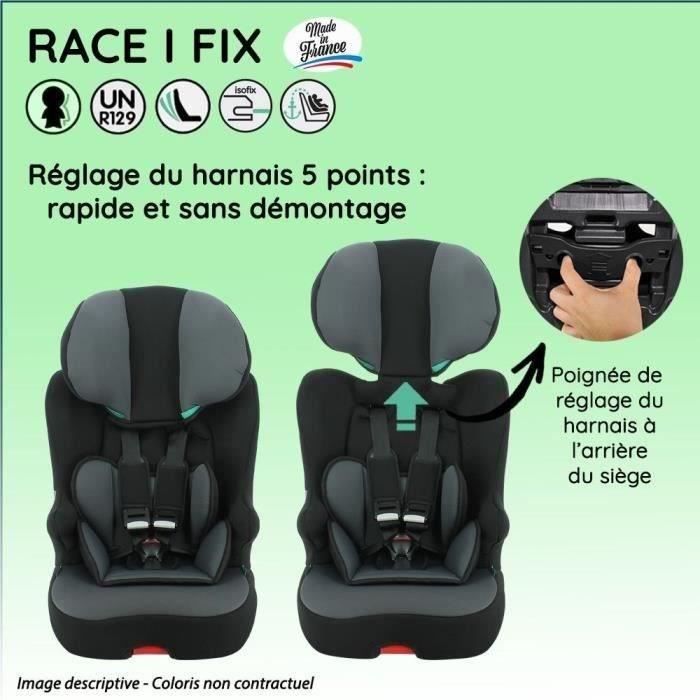 NANIA Siege auto isofix RACE I FIX, Groupe 1/2/3, de 3 a 10 ans, 9-36 kg, 76-140 cm R129   Tetiere réglable - Base inclinable  - No