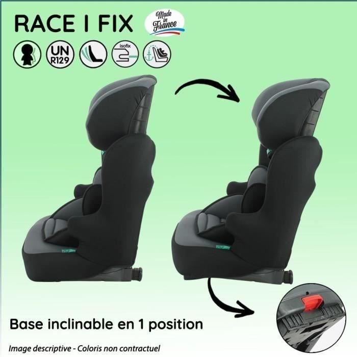 NANIA Siege auto isofix RACE I FIX, Groupe 1/2/3, de 3 a 10 ans, 9-36 kg, 76-140 cm R129   Tetiere réglable - Base inclinable  - No