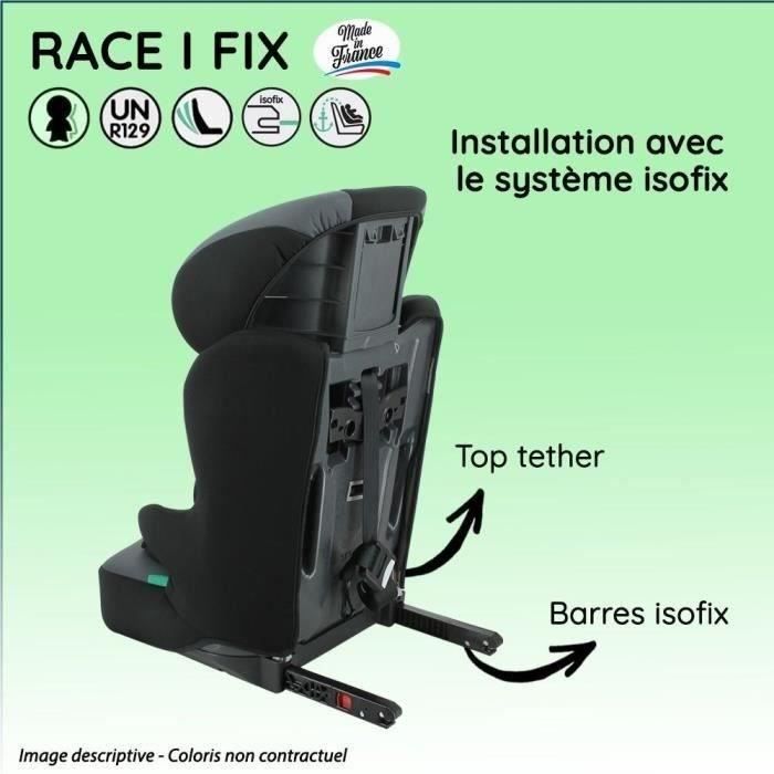 NANIA Siege auto isofix RACE I FIX, Groupe 1/2/3, de 3 a 10 ans, 9-36 kg, 76-140 cm R129   Tetiere réglable - Base inclinable  - No