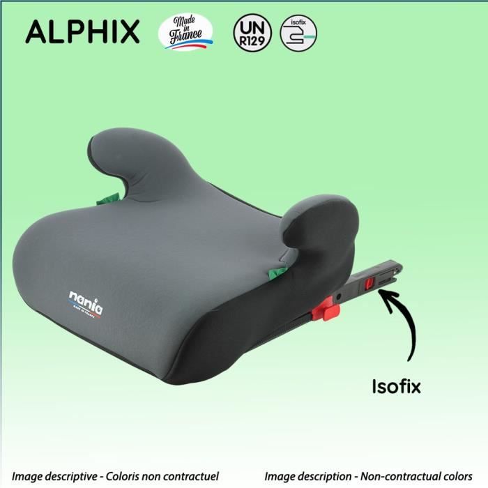 NANIA Rehausseur fixations isofix ALPHIX, groupe 3, de 8 a 12 ans, 25-36 kg, 125-150 cm, R129 - Avec accoudoirs - Noir