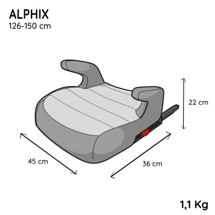 NANIA Rehausseur fixations isofix ALPHIX, groupe 3, de 8 a 12 ans, 25-36 kg, 125-150 cm, R129 - Avec accoudoirs - Noir