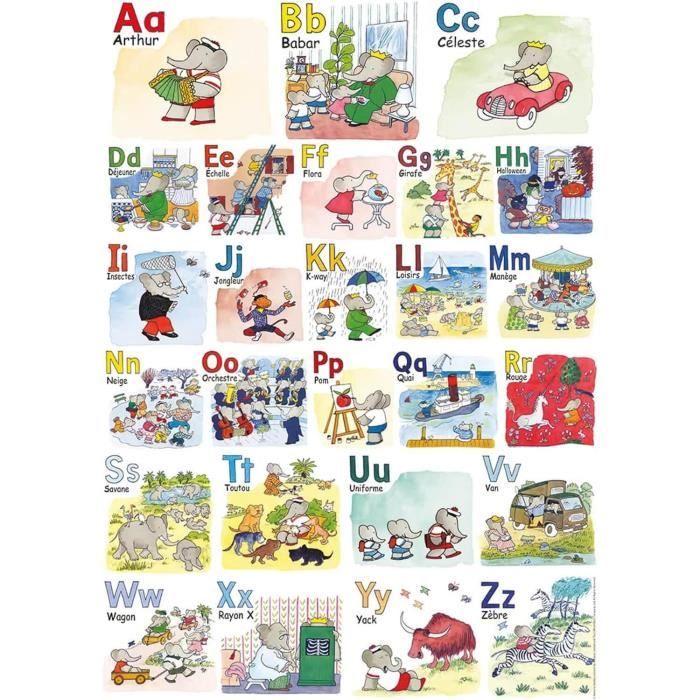 Puzzle 1000 pieces L'abécédaire de Babar - Adultes et enfants des 12 ans - Collection Mes Héros - 87364 - Nathan