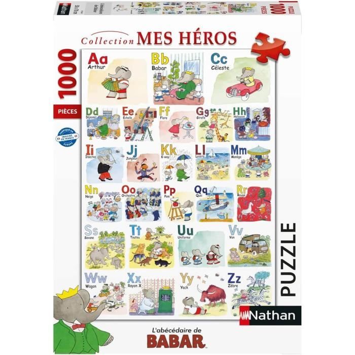 Puzzle 1000 pieces L'abécédaire de Babar - Adultes et enfants des 12 ans - Collection Mes Héros - 87364 - Nathan