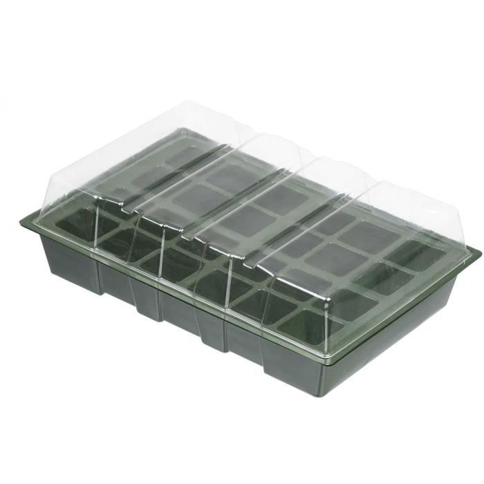 Mini serre de culture - NATURE - Lot de 4 terrines en plastique souple - Plateaux 24 alvéoles - H11x35x23,5 cm