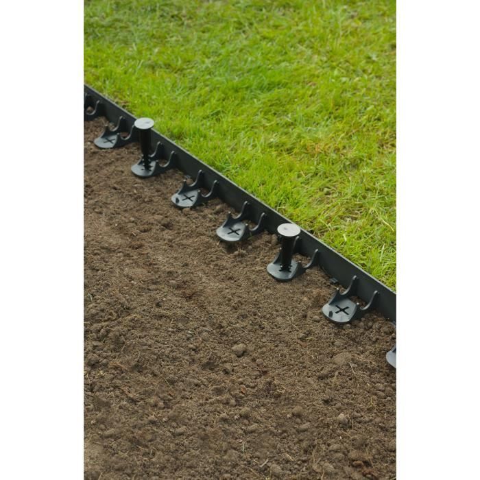 NATURE Bordure a gazon en polypropylene et polyéthylene - 16 ancres - H 4,5 x (4 x L100) cm - Noir