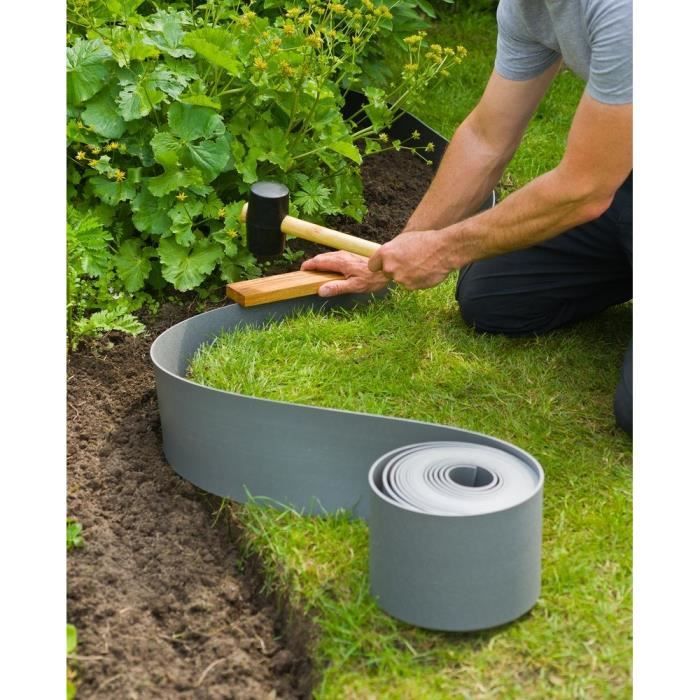 Bordure de jardin en polyéthylene gris H7,5 cm x 10 m - NATURE