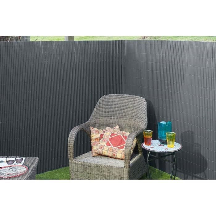 Canisse double face PVC gris anthracite - 1 x 3 m - 100% occultant - 1500 g/m² - Set de fixation - NATURE