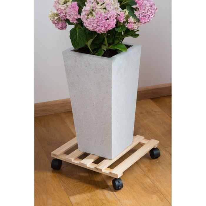 NATURE Tablette a roulettes pour plantes - Sapin - H7,4 x 35 x 35 cm