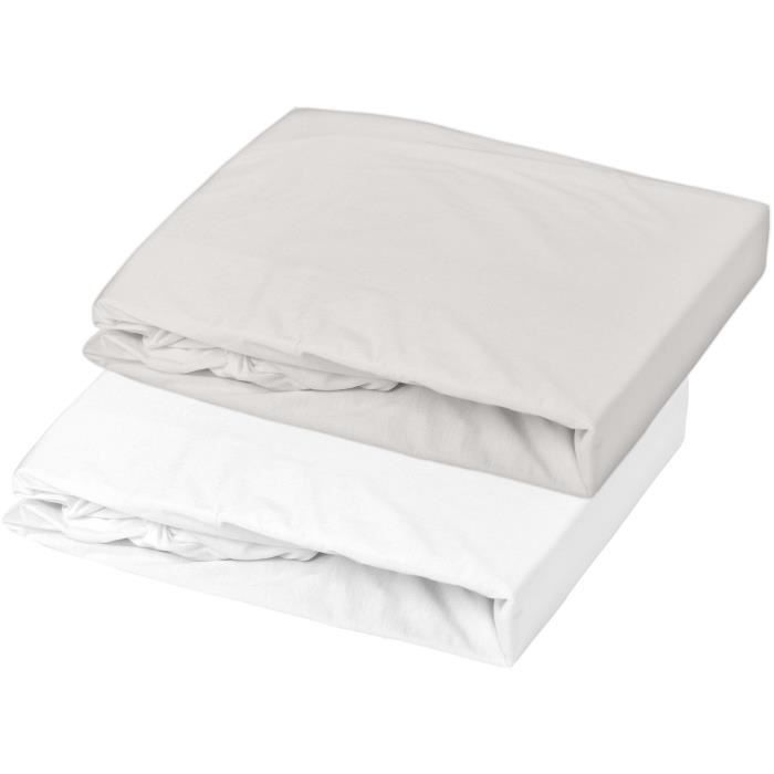 Lot de 2 Draps housse - DOMIVA - Jersey - 60x120 cm - Blanc/perle