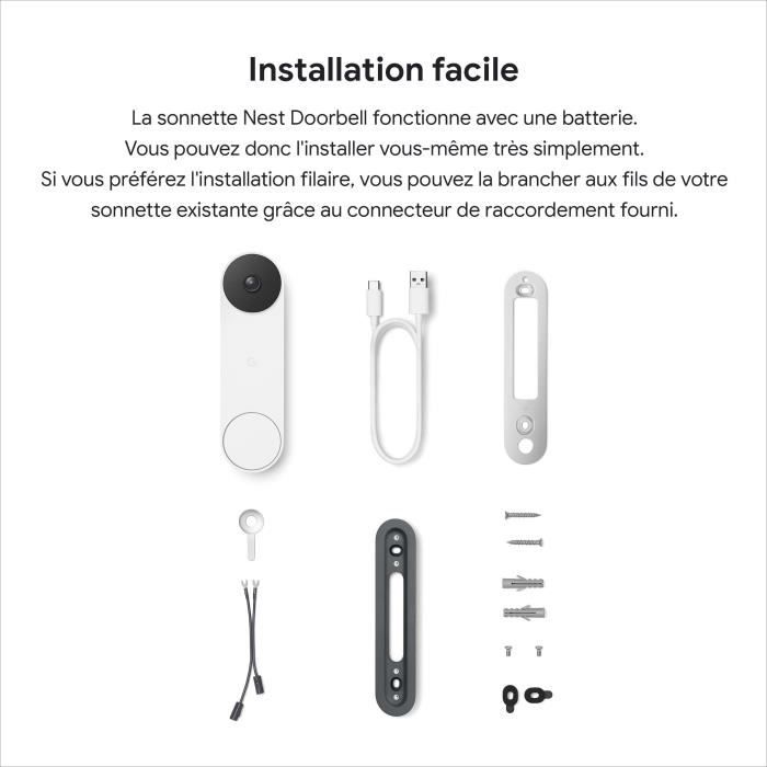 Sonnette de porte sans fil - Google Nest - Doorbell GA01318-FR - Caméra intégrée - 802.11b/g/n - Bluetooth LE - 2.4 Ghz