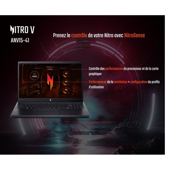 PC Portable Gamer -ACER -Nitro V 15 ANV15-41-R85W -15,6 FHD 144Hz IPS -Ryzen 5 7535HS -RAM 16Go -512Go SSD -RTX 4050 -Sans windows