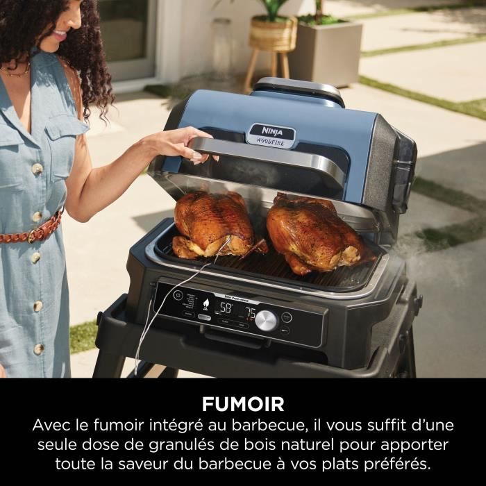 Barbecue électrique avec fumoir et thermosonde - NINJA - Woodfire Pro Connect XL - OG901EU - Granulés Woodfire