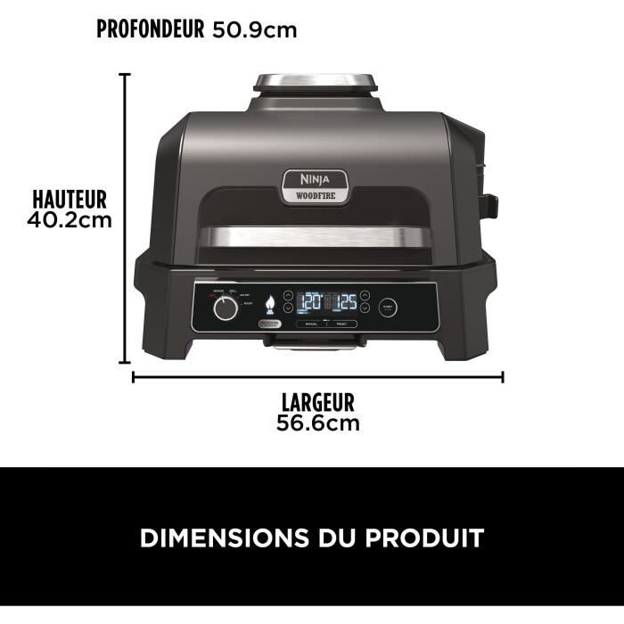 Barbecue électrique et fumoir avec thermometre - NINJA - Woodfire Pro XL - OG850EU - Barbecue et Air fryer d'extérieur