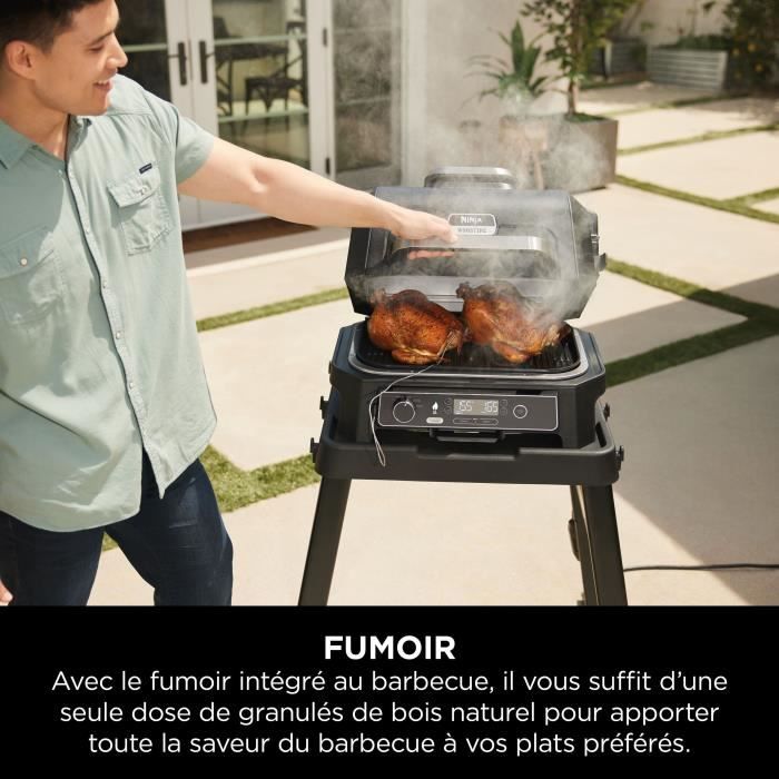 Barbecue électrique et fumoir avec thermometre - NINJA - Woodfire Pro XL - OG850EU - Barbecue et Air fryer d'extérieur