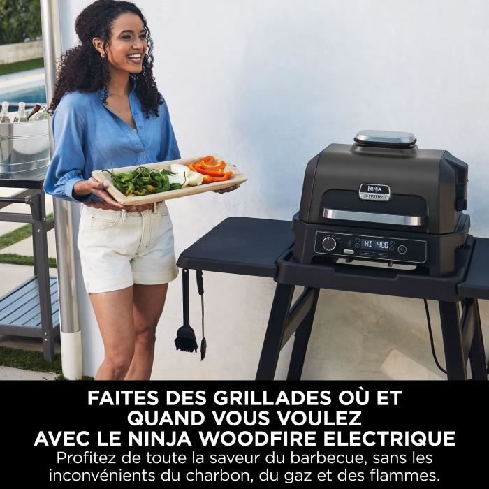 Barbecue électrique et fumoir avec thermometre - NINJA - Woodfire Pro XL - OG850EU - Barbecue et Air fryer d'extérieur