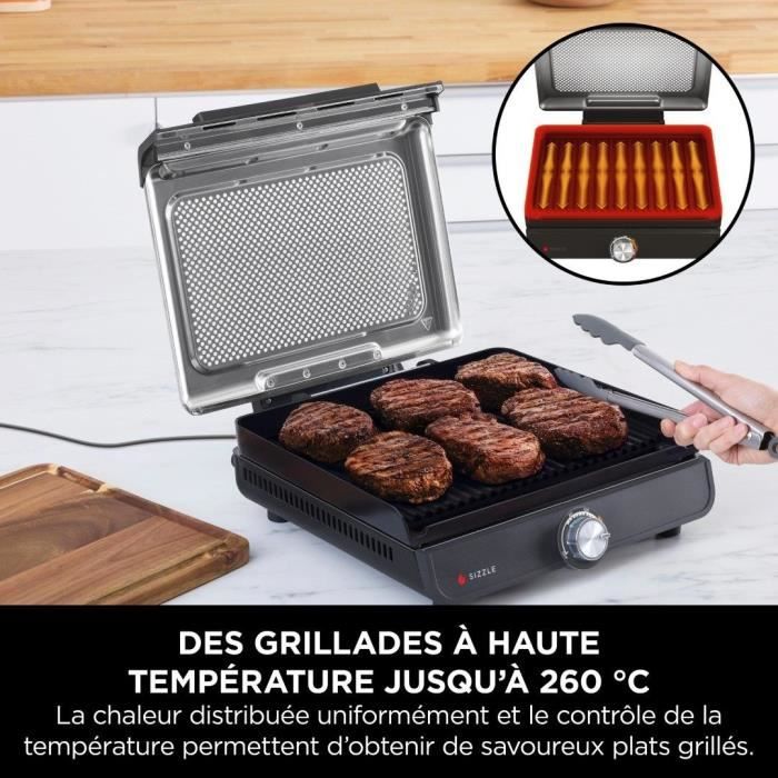 Grill et plancha d'intérieur - NINJA - Sizzle GR101EU - 34 x 8 x 13,5 cm - Noir