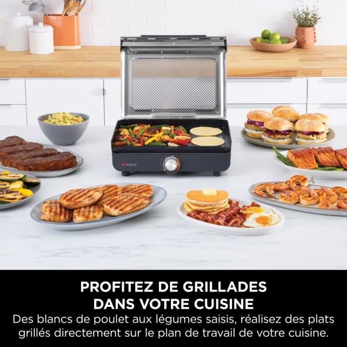 Grill et plancha d'intérieur - NINJA - Sizzle GR101EU - 34 x 8 x 13,5 cm - Noir