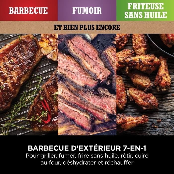 Barbecue électrique - NINJA - Woodfire - OG701EU - Grill, fumoir & air fryer - Antiadhésif - Gris et noir