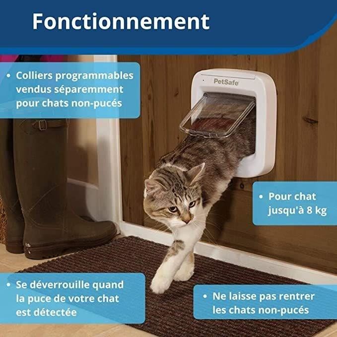 PetSafe- Chatiere a puce électronique PPA19-16145, chatiere a piles, verrouillage a 4 Positions - 22 x 23.9 cm Installation Facile,