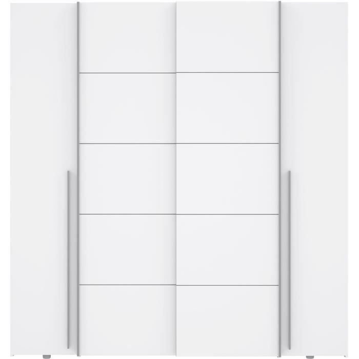 Armoire NARAGO - Décor Blanc mat - 2 portes coulissantes + 2 portes battantes + 2 penderies - L200 x P61 x H210 cm