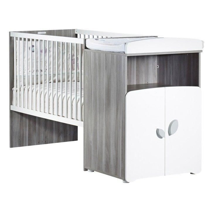 Lit combiné - 120x60cm - Evolutif en 90x190cm - Babyprice Leaf - En bois gris