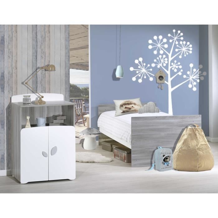 Lit combiné - 120x60cm - Evolutif en 90x190cm - Babyprice Leaf - En bois gris