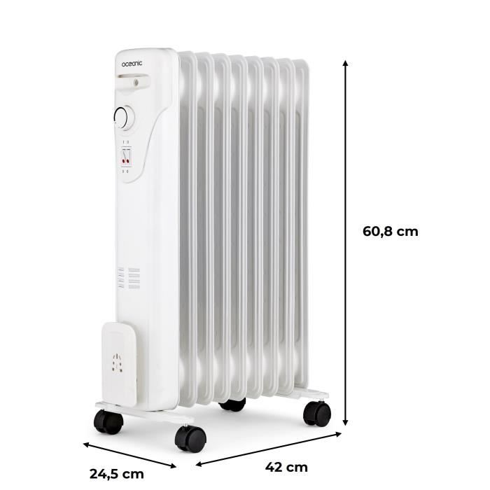 Radiateur bain d'huile électrique - 2000 Watts - OCEANIC - 3 puissances - 9 éléments - Mobile - Blanc